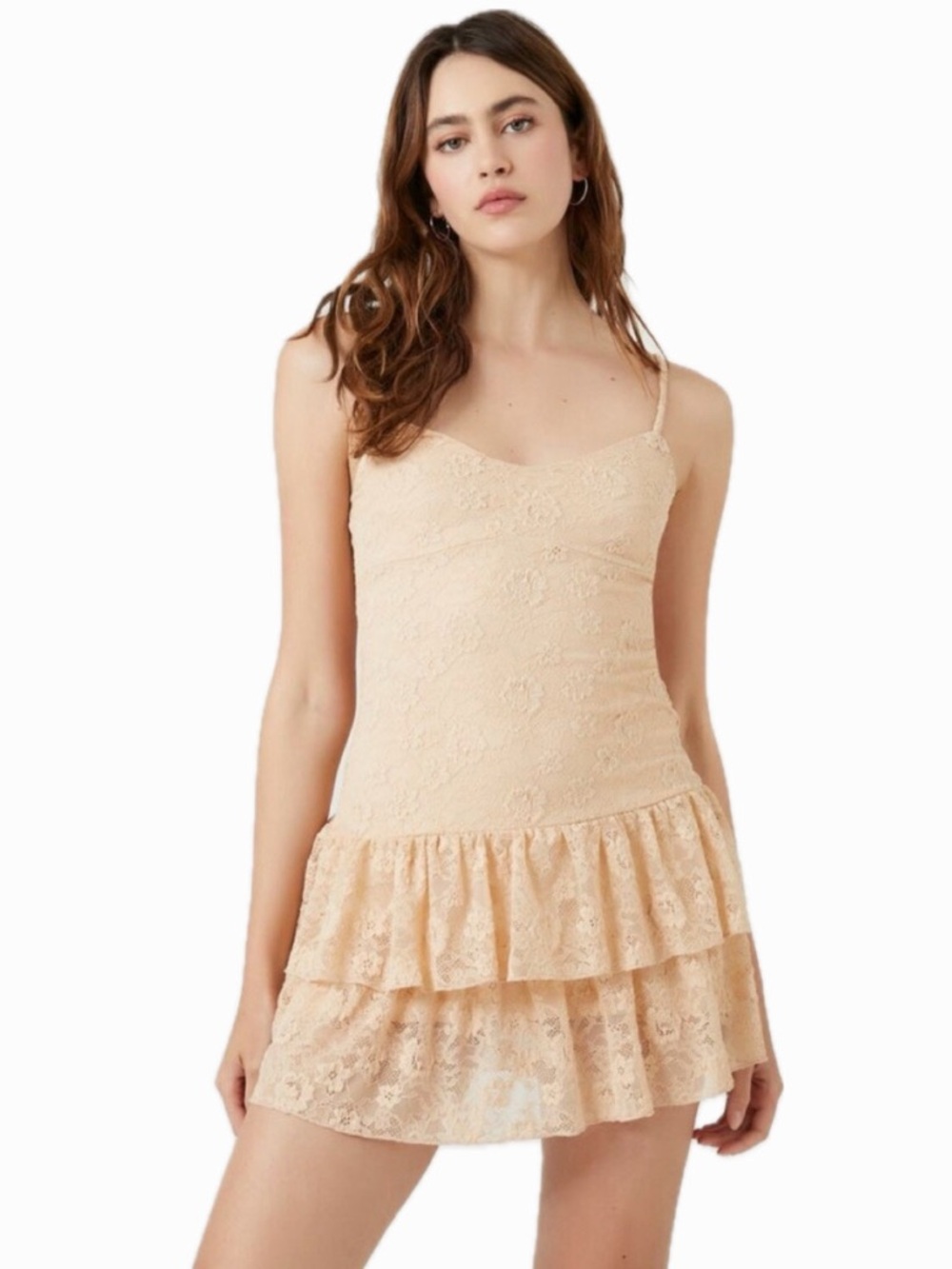 FOREVER 21 WOMEN S LACE DROP WAIST MINI DRESS RUFFLE TRIM ADJUSTABLE STRAPS NWT